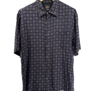 Neiman Marcus Mens Silk Short Sleeve‎ Button Up Shirt Geometric Pattern XL